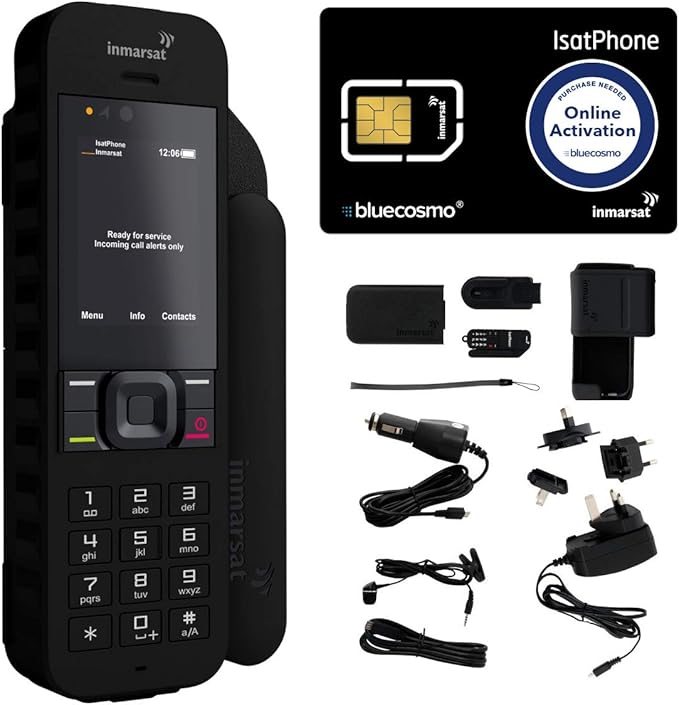 BlueCosmo Inmarsat IsatPhone 2.1 Satellite Phone Kit (SIM Included), unlocked - Global Coverage - Voice, SMS, GPS Tracking, Emergency SOS - Prepaid and Monthly Service Plan Options