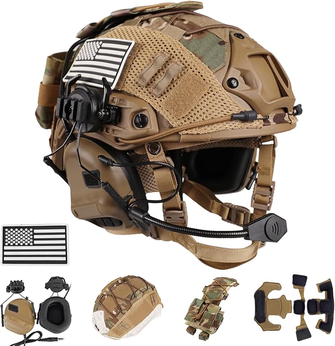 Tactical Helmet with Headset,4in1 Upgraded Adjustable with Helmet Cover for Airsoft Cosplay Military Tactical Gear