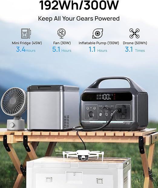 DARAN Portable Power Station 300W (600W Peak), 192Wh LiFePO4 Battery Solar Generator with 60W PD Fast Charge, 5.84lbs Lightweight Backup Battery for Outdoor Camping, CPAP, RV (Solar Panel Optional)