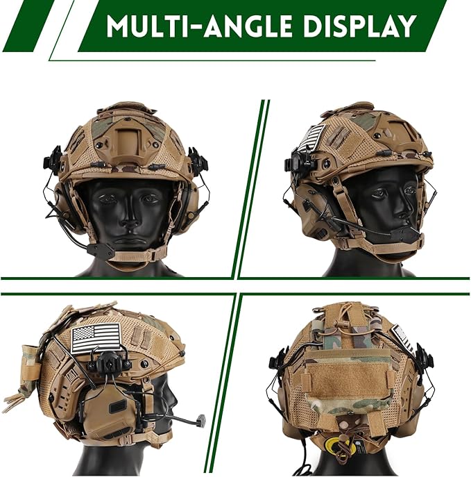 Tactical Helmet with Headset,4in1 Upgraded Adjustable with Helmet Cover for Airsoft Cosplay Military Tactical Gear
