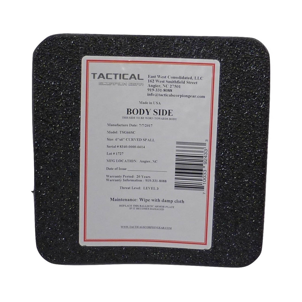 Tactical Scorpion Gear – Level III AR500 / Lightweight Level III+ Steel Body Armor 6″ x 6″ Plate