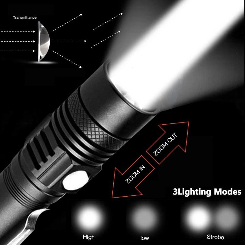 Rechargeable 990000LM LED Flashlight Tactical Police Super Bright Torch Zoomable