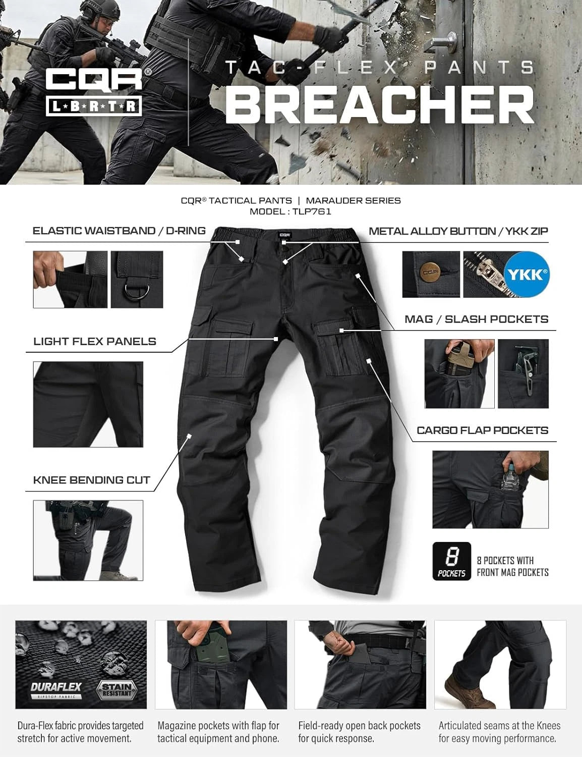 Men'S Flex Ripstop Tactical Pants, Water Resistant Stretch Cargo Pants, Lightweight EDC Hiking Work Pants